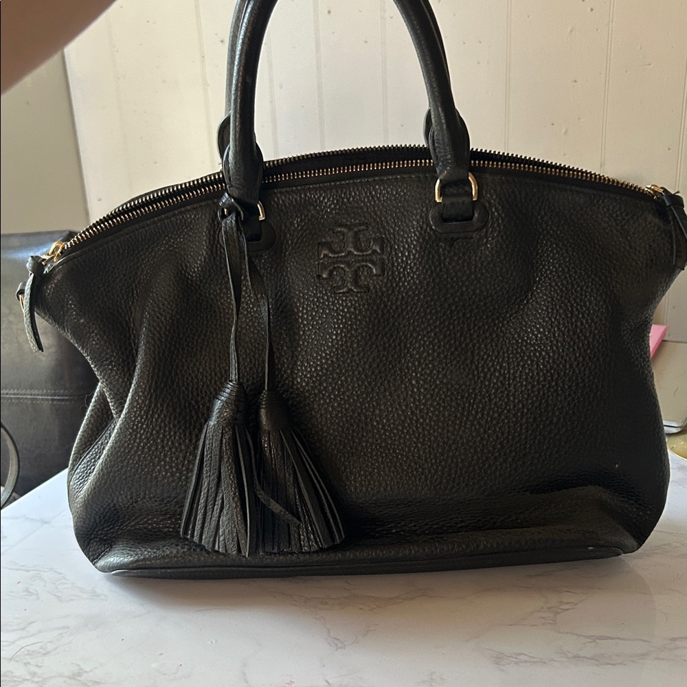 Vintage Black Leather Tori Burch Handbag